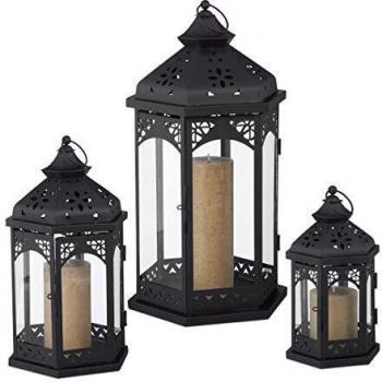 Set of 3 Black Candle Lanterns