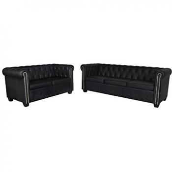 Twin/Triple Chesterfield Lounge Set – Black Artificial Leather