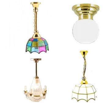 Lámpara de techo estilo Tiffany para casa de muñecas con 4 luces