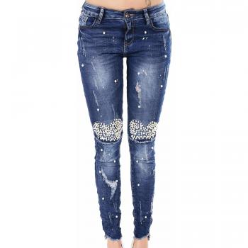 Röhrenschnitt Jeans 38 – Original S.W.A.T. Heart Perlen Dekor, Destroyed Look