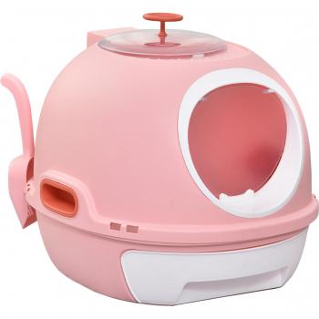 PawHut Katzentoilette mit abnehmbarem Tablett – 2 Eingänge, Rosa, 47x55x44 cm