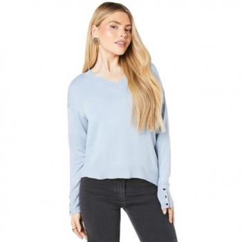 V Neck Button Cuff Jumper