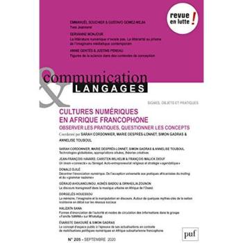 Communication et langages, 2020-3 (n° 205) : Cultures numériques en Afrique francophone