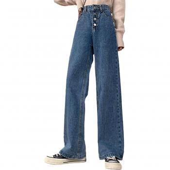 Lange, Hohe-Taille-Blau Jeans mit weitem Bein – Damenmodell