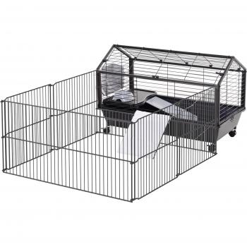 Pawhut Kleintierkäfig für Nager mit Garten & Balkon, Metall, 88x128,5x56cm
