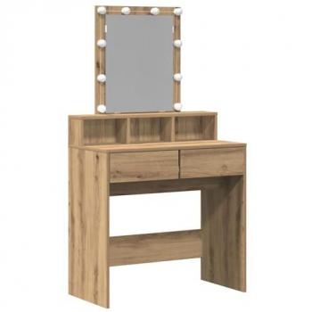 Tavolo Trucco Rovere Artigianale 80x41x144,5 cm con Specchio