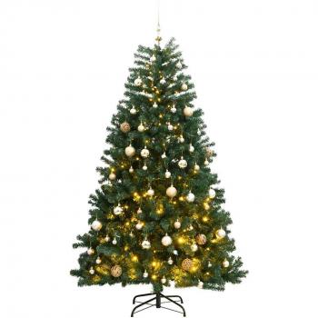 Artificial Hinged Christmas Tree with 300 LED Lights & Ornament Set