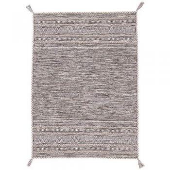 Handgefertigter Kelim Teppich Azizi, 200x290 cm, beige, mit Fransen