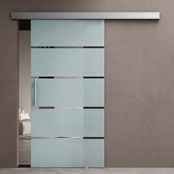 Porta Scorrevole Vetro Temperato 8mm Opaco Strisce, Binario In Alluminio Cromato 90x205 cm – Amalfi13