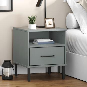 VidaXL Bedside Cabinet with Metal Legs Gray Solid Wood Pine OSLO