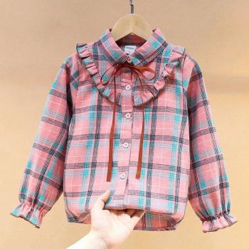 Camisa con Bordado Floral y Encaje para Niñas, Top de Algodón X251