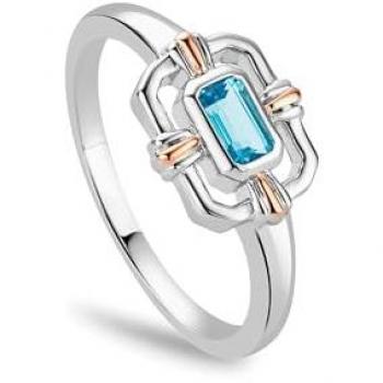 Clogau Silver and 9ct Rose Gold Enchanted Gateways Swiss Blue Topaz Ring Size O