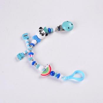 Baby Pacifier Chain with Rainbow Wooden Beads