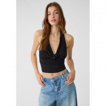 Stradivarius Chic Neckholder-Top Schwarz XL