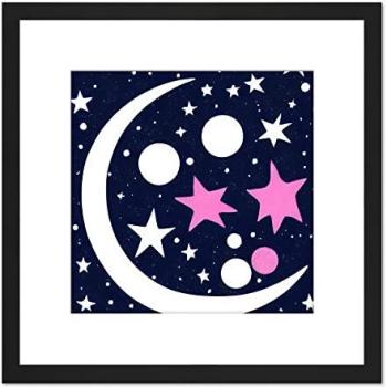 Navy Pink Planetary Crescent Moon Poster – 8×8 Inch