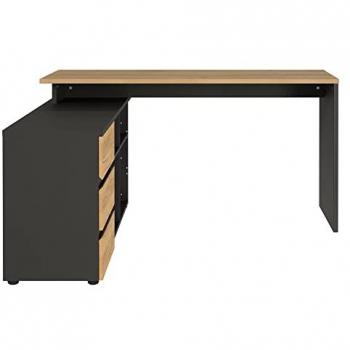 LUGANO-01 Schreibtisch mit integriertem Sideboard in Graphit und Navarra Eiche, 146x75x145 cm