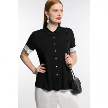 T-shirt Colletto a Camicia Donna Nero Viscosa Ulla Popken