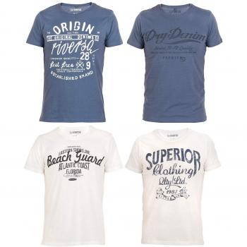 Riverso Herren T-Shirt RIVLeon Rundhals O-Neck Kurzarm Tee Shirt Print Regular Fit 100% Baumwolle 3XL Farbe Blau