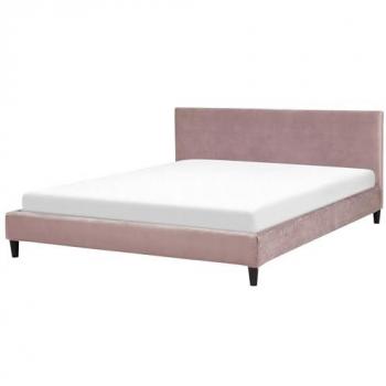 Lit Double en Velours Rose 180 x 200 cm avec Cadre à Lattes Fitou