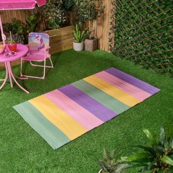 Kids Waterproof Outdoor Rainbow Stripe Rug