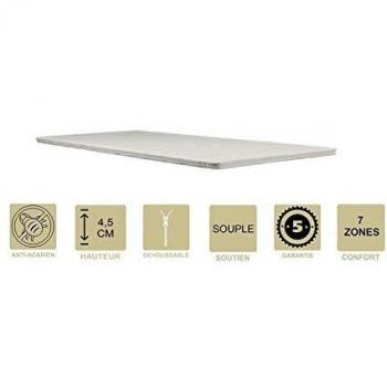 Surmatelas Mémoire de Forme Souple 58 Kg/m3 90x190 x 4,5 cm Déhoussable