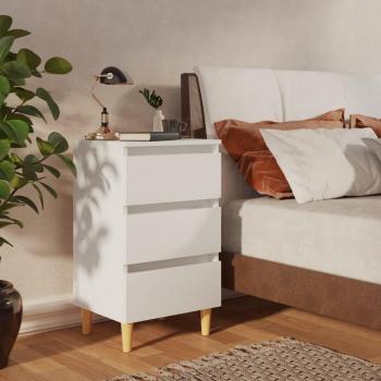 VidaXL Mesita de noche con patas de madera maciza blanca 40x35x69 cm