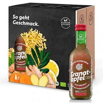 TRINK BIGSHOT 6x250 ml: Bio-Ingwer & Granatapfel, 12 vegane Shots pro Glas