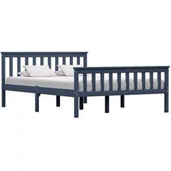 Cama de Madera Maciza Gris 140 x 200 cm