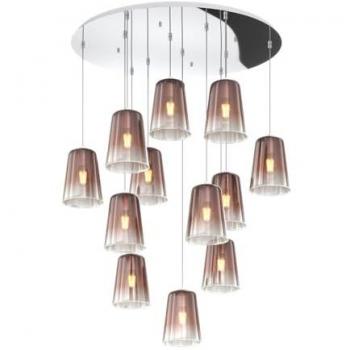 Lampadario Contemporaneo Tondo 12 Luci E27 Metallo Cromo Vetro Rame