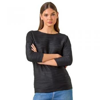 Black Wave Textured Stretch Top