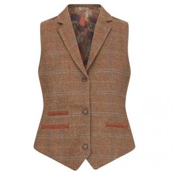 Women’s Brown Herringbone Tweed Coat, Size 14
