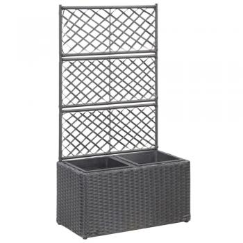Sonata Planter Box with Trellis and 2 Pots, 58x30x107 cm, Poly Rattan Black