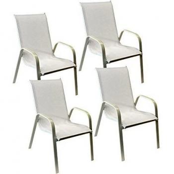 Marbella 4x chaises textilène blanc, design aluminium compact