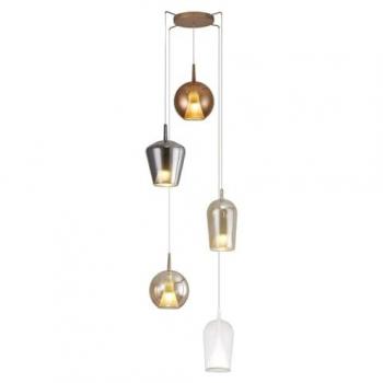Lampada a sospensione Elsa, 5 luci, bronzo, trasparente, cromo Ø 68 cm
