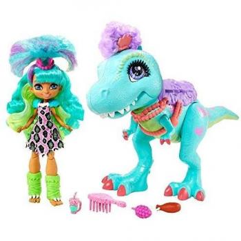 Poupon Préhistorique Rockelle avec T-Rex Articulé et Accessoires, Cave Club Jouet pour Enfant