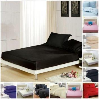 Highliving Fitted Sheets: Percale Plain Dyed Luxury Combed Non Iron Double Black