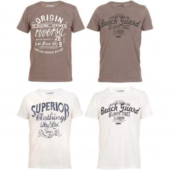 Riverso Herren T-Shirt RIVLeon Rundhals O-Neck Kurzarm Tee Shirt Print Regular Fit 100% Baumwolle Grau