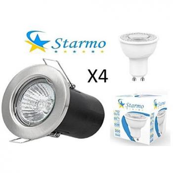 Four-Piece GU10 Mains-Wired Receptacle Ceiling Spotlight Set, Brushed Chrome