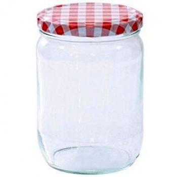 Marmeladenglas AXENTIA 580 ml, 82 mm Deckel – Rötlich‑weißer Karo