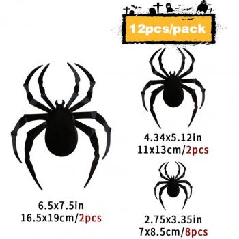 Sticker Mural 3D Halloween – 12 motifs de chauves-souris et araignées