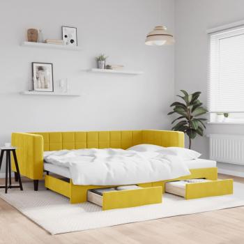 Cama nido convertible Vidaxl: Sofá con cajones en terciopelo amarillo, 90x200 cm