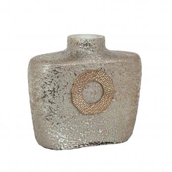 Vaso Decorativo de Vidrio Plateado con Tapa Metálica Dorada HM2522