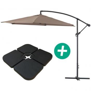 Ilios Parasol Jardin Déporté 3 m Aluminium Rond – Taupe + Dalles