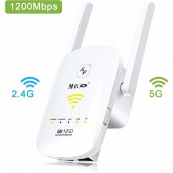 Repetidor WiFi AC1200 MECO ELEVERDE Extensión de Red Dual Banda 2.4/5 GHz, 2 Puertos Ethernet, Color Blanco