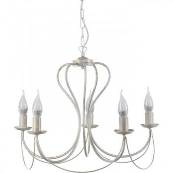 Lampadario 5 luci candela in metallo avorio con finitura oro