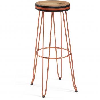 Farley's Copper & Teak Round High Stool