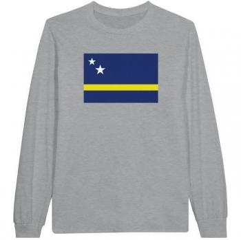 PixelForma Adult Long Sleeve T-Shirt – Curaçao Flag Design, Grey, Cotton