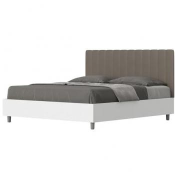 Cama 160x200 con somier, fresno blanco y cabecero de melamina/piel cappuccino Kaia