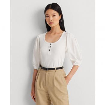Camiseta blanca de manga francesa con botones