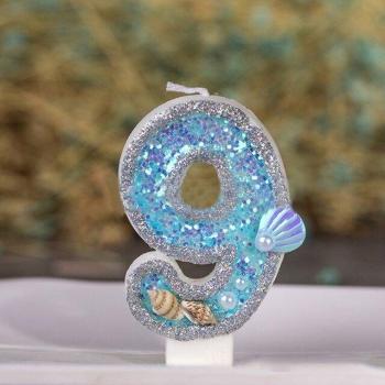 Blue Shell Glittery Number Cake Decorations